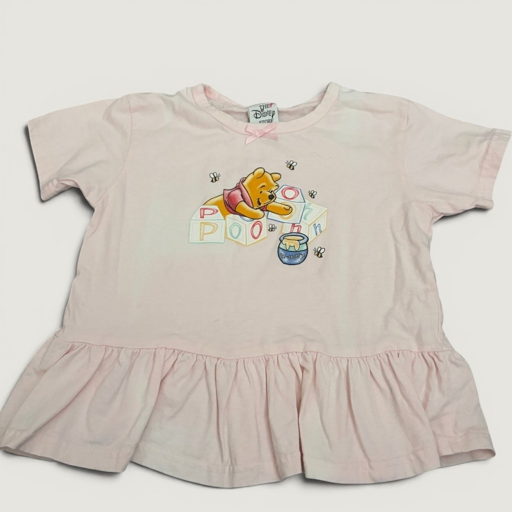 Disney Winnie the‎ Pooh Vintage Peplum Ruffle Graphic T-Shirt Pink Size 6/6X USA